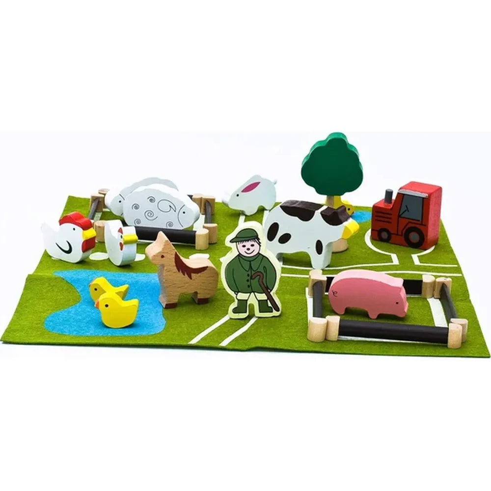 APPLES TO PEARS® Farm Gift in a Tin – Wooden Farm Animal Play Set with Felt Play Mat