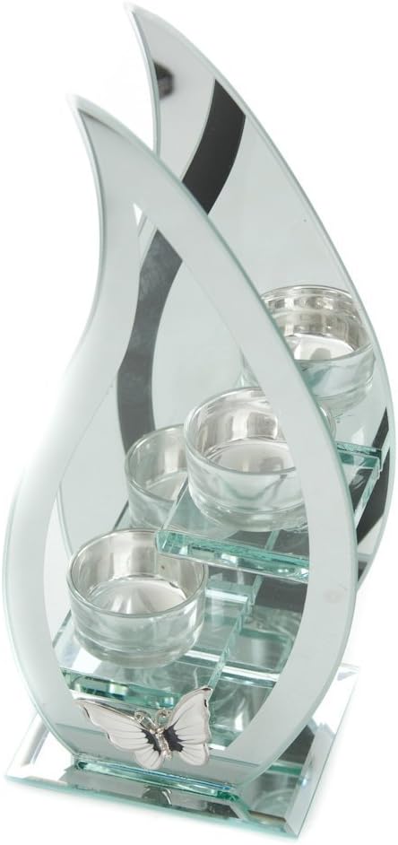 Decorative glass holder with three candle holders on a white background