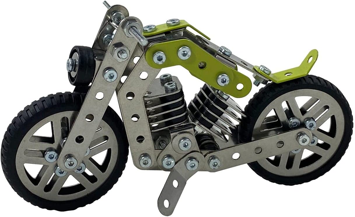 Metallic model of a motorcycle on a white background