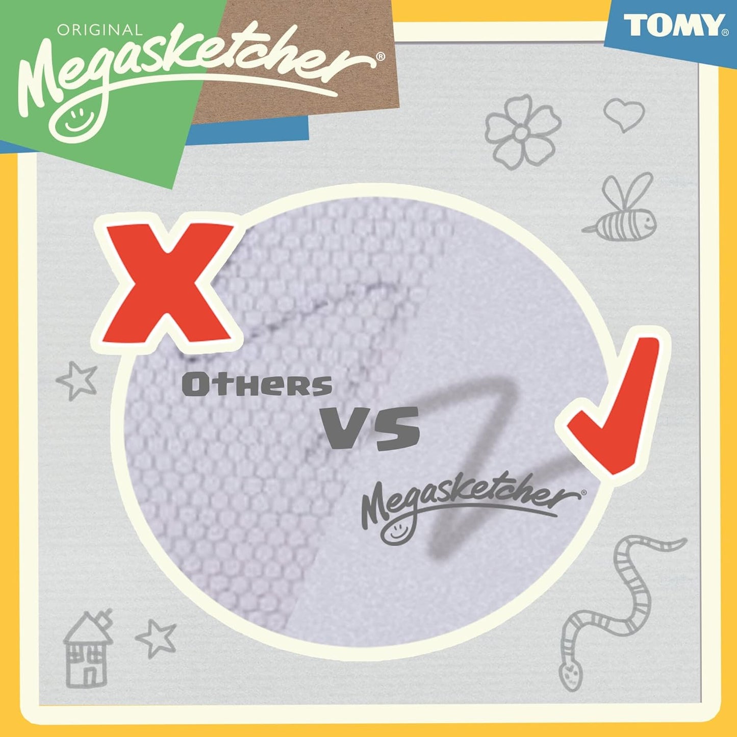 Product packaging for Megasketcher with branding and design elements.
