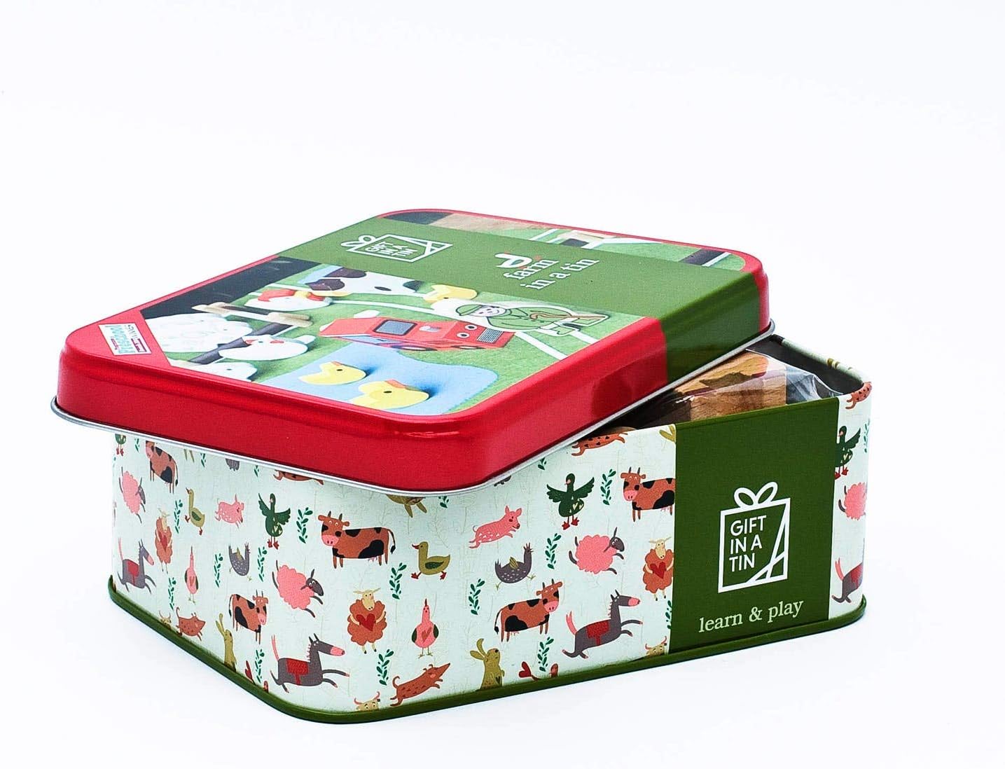 Gift in a Tin with animal illustrations on a white background