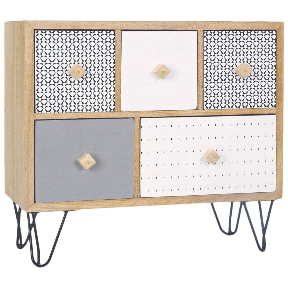 ZEP Vendome Five Drawer Wooden Box - Black/White - 27.6 x 25 x 13.5 cm