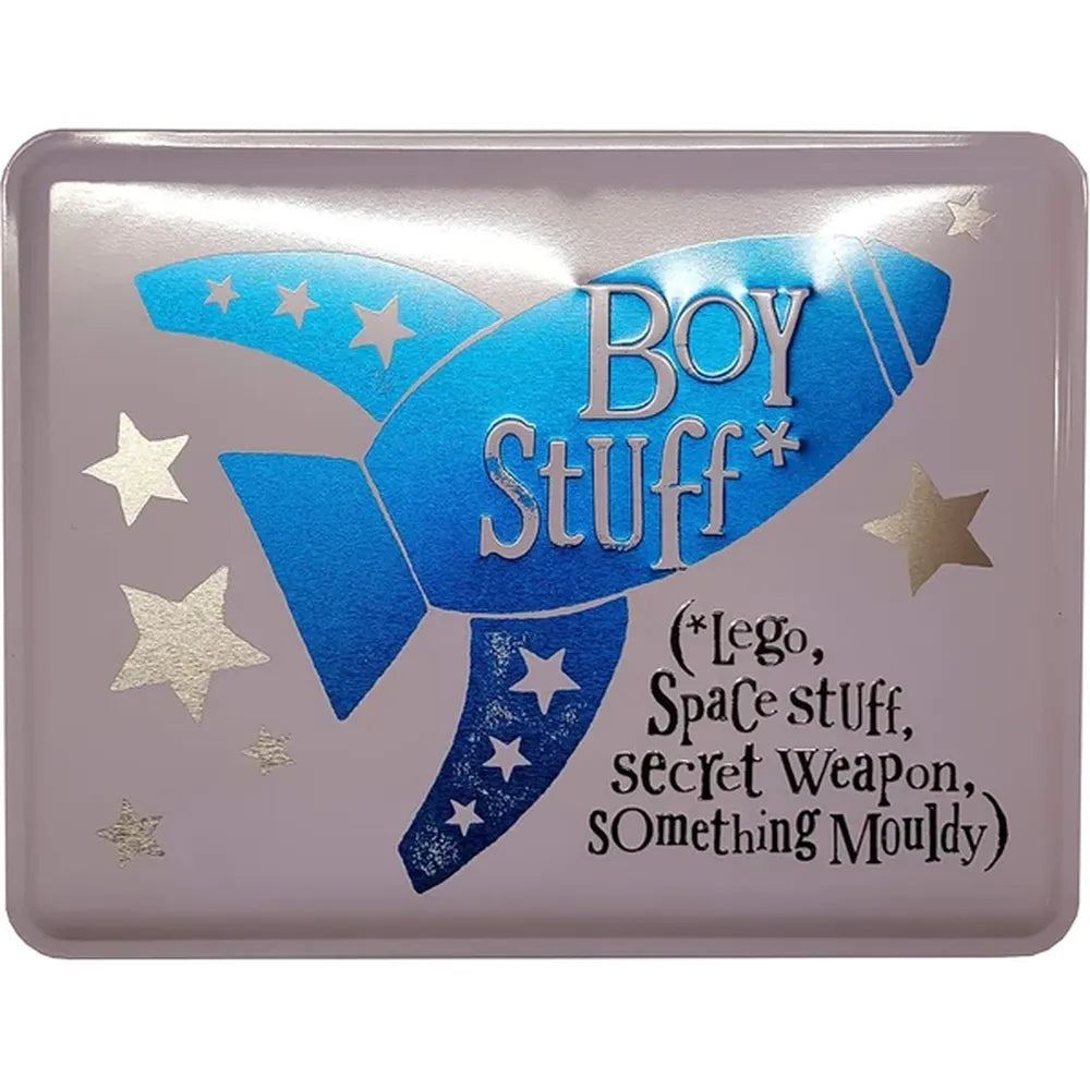 Brightside Boy Stuff Keepsake Tin – Metallic Treasure Storage Tin for Children