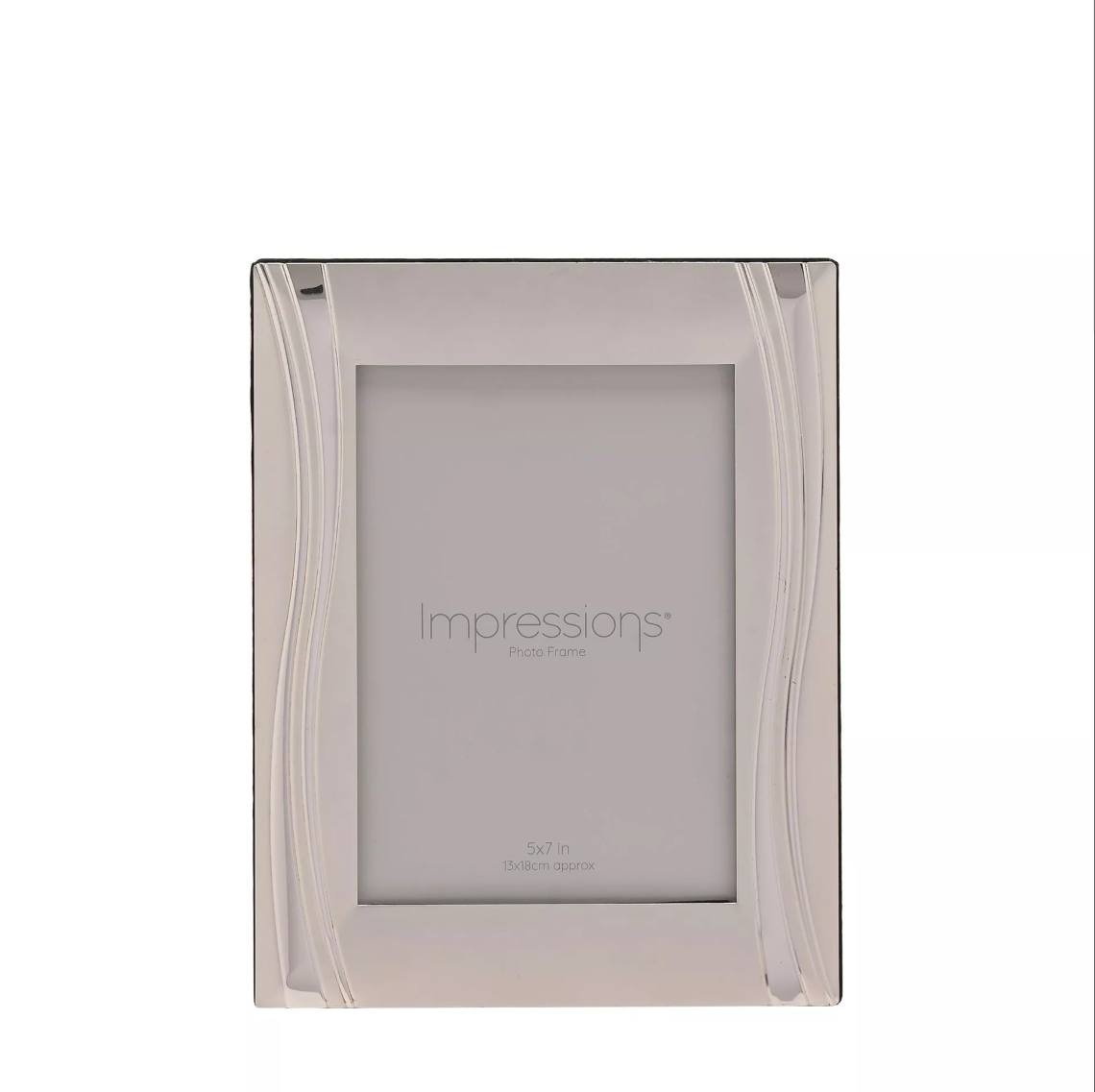 Glass photo frame with 'impressions' branding on a white background