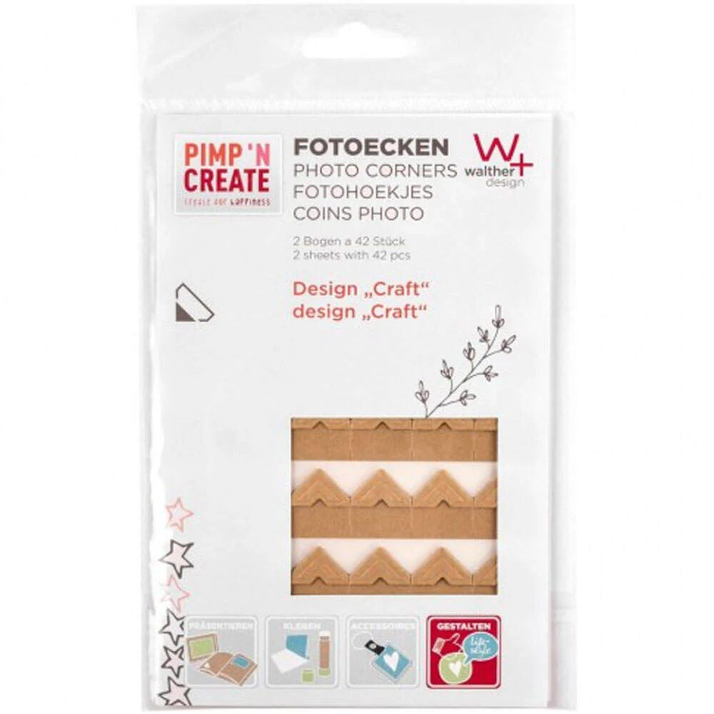 Walther Design Pimp & Create Photo Corners - Kraft | Self-adhesive | Acid Free | Archival Quality
