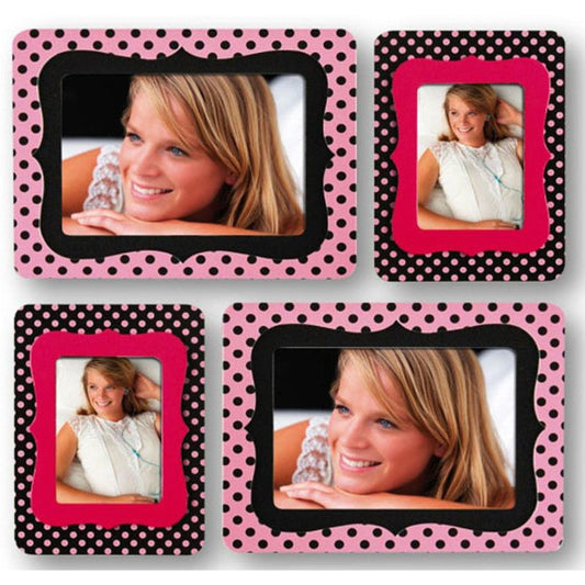 Self Adhesive Photo Frame for 4 Photos - Pink and Black Dot