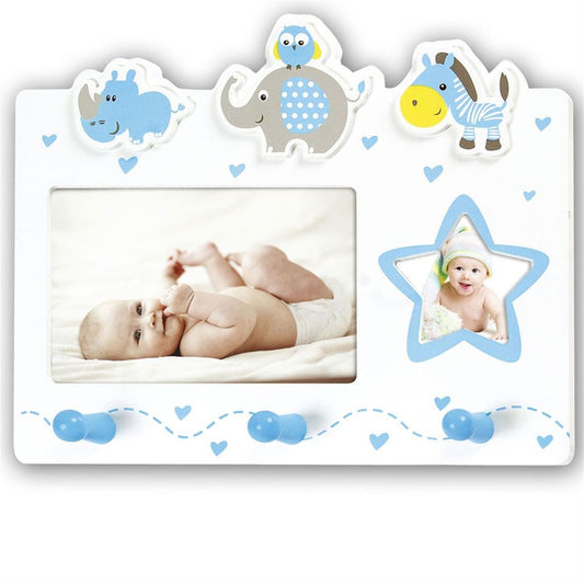 Baby Blue Double Photo Frame with Clothes hooks