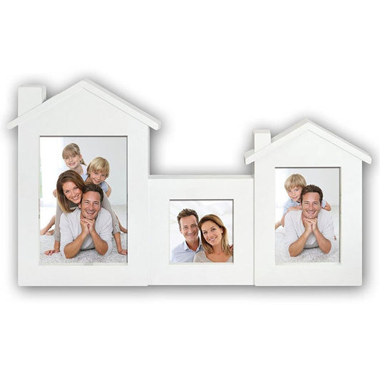 House Multi Aperture Photo Frame |Takes 3 Photos | 4x4 6x4 & 7x5 inch | White | Hangs