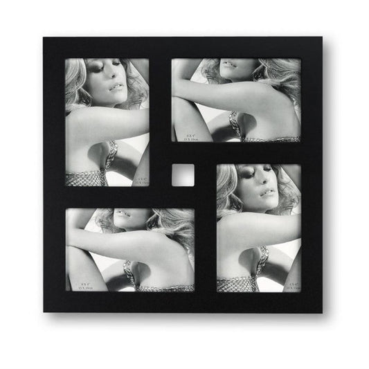 Square Multi Aperture Photo Frame | Four 10 x 15 cm Photos | Hangs | Black