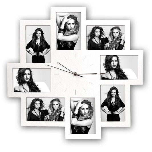 Trieste White Multi Aperture Photo Frame and Clock for 8 6x4 Photos