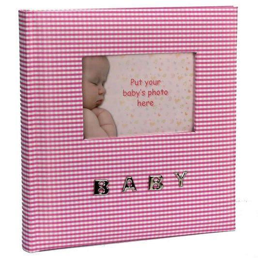 Baby Pink Gingham Slip-In Photo Album for 100 6x4 Inch Photos