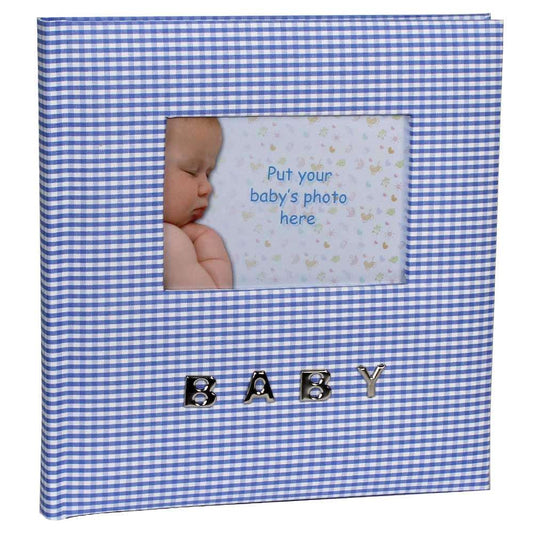 Baby Blue Gingham Slip-In Photo Album for 100 6x4 Inch Photos