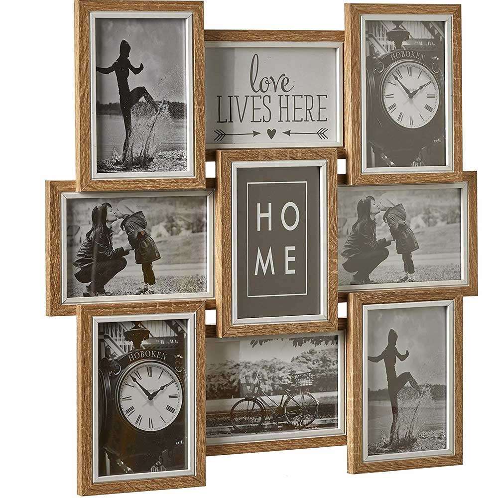 ZEP Kimpton Light Brown Wood Photo Frame with 9 Apertures