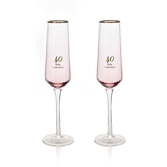 Amore Champagne Flutes Set of 2 - 40th Anniversary - Pink
