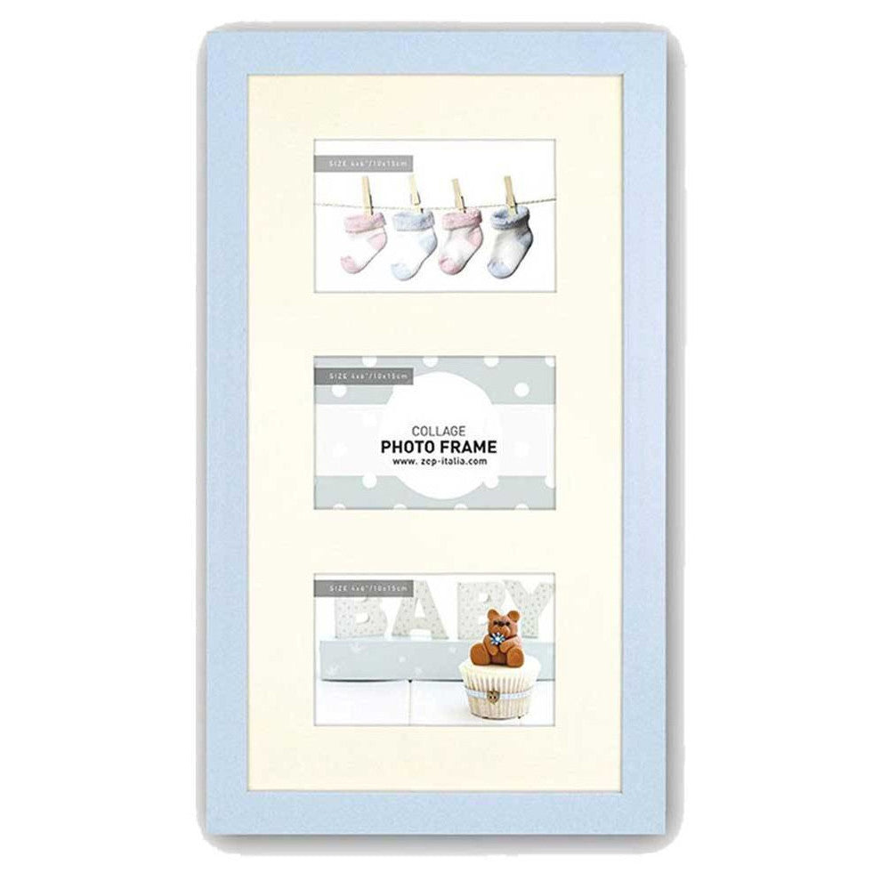 Emma B Baby Blue Photo Frame for 3 6x4 inch Photos Overall Size 11x18.5 inches