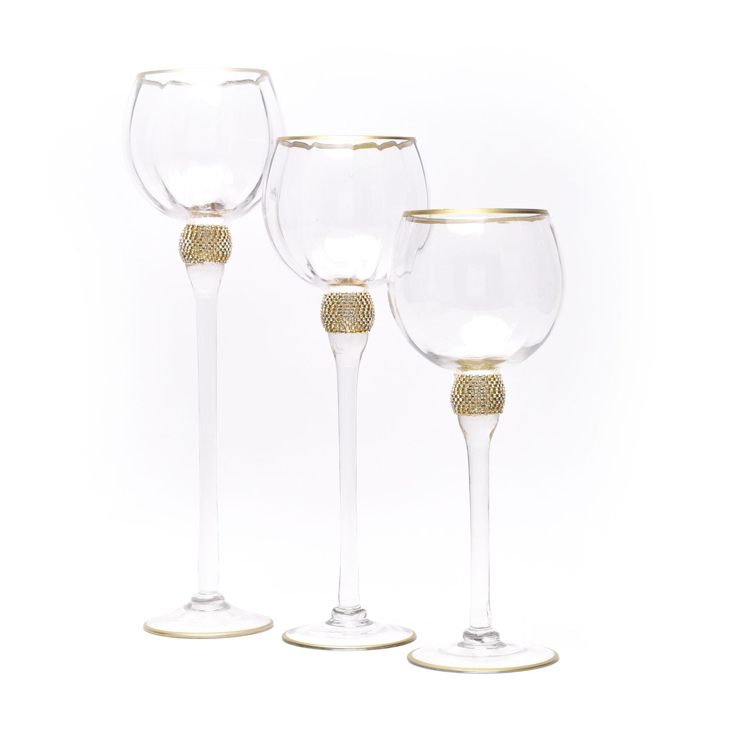 Hestia Set Of 3 Diamante Goblets With Gold Detail
