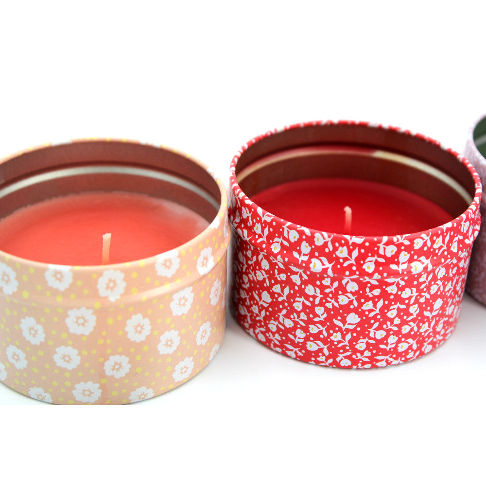 Latham & Hall Set of 3 Scented Tin Candles - Vintage Linen, Red Apple & Fig, Rose & Geranium