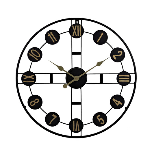 Hometime Black Round Wall Clock Cut Out Design - 65cm