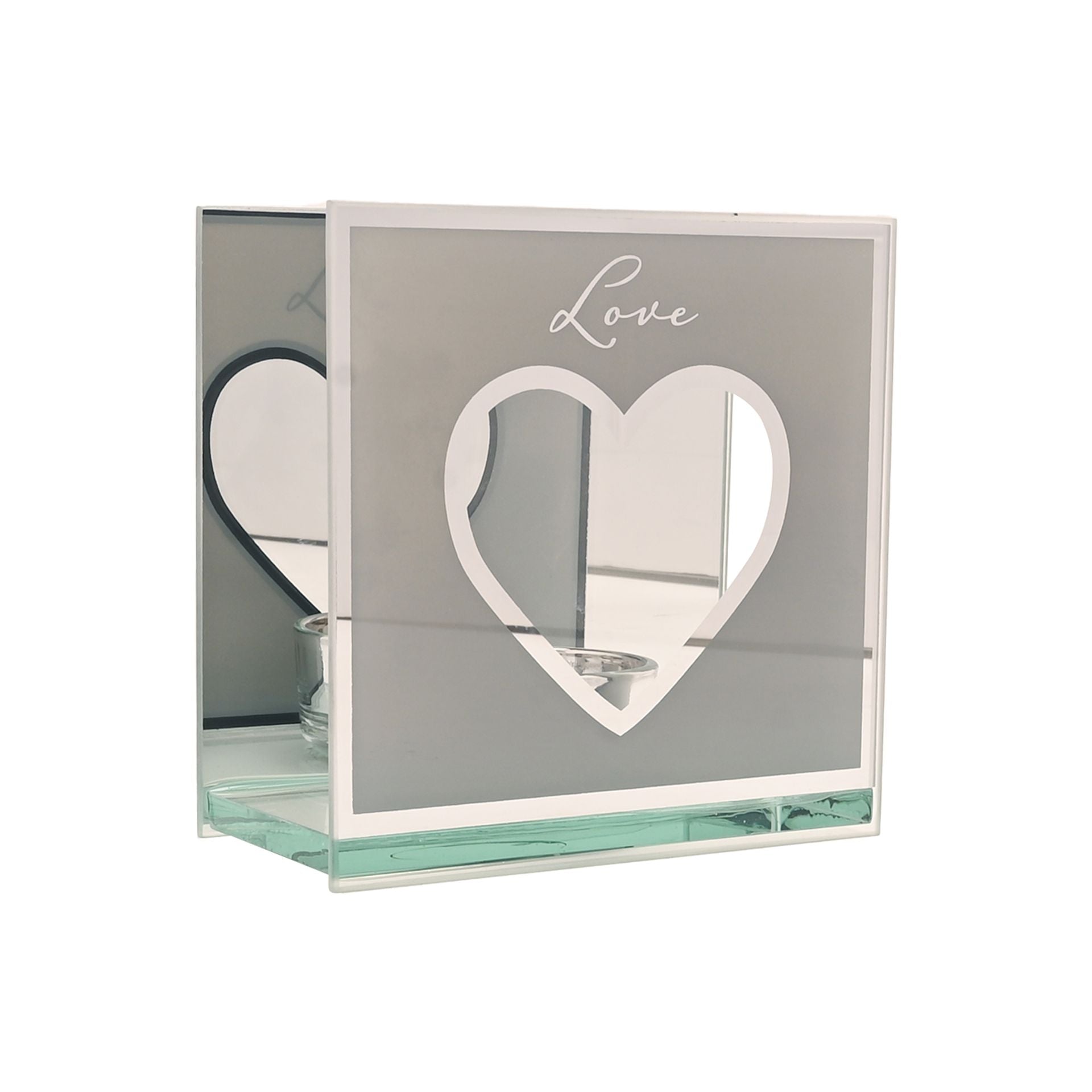 Amore Heart Tea Light Holder - Mirrored Border - "Love"