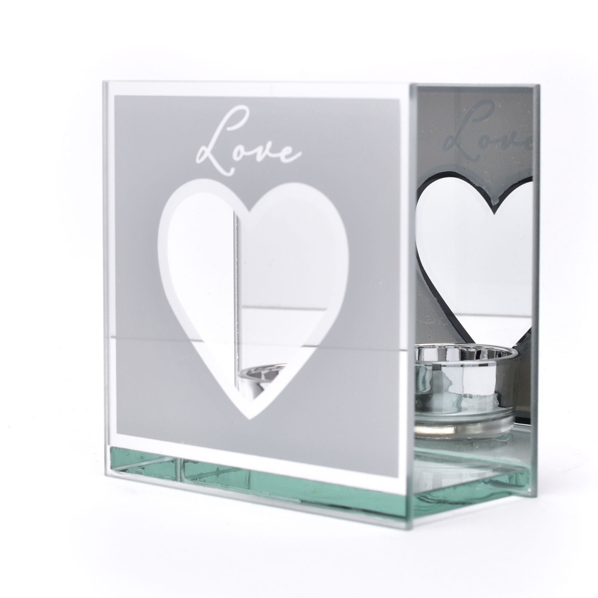 Amore - Heart Tea Light Holder - Mirrored Border - "Love"