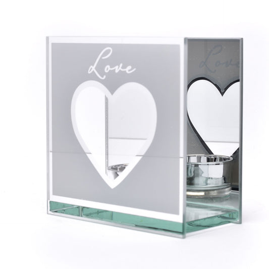 Amore - Heart Tea Light Holder - Mirrored Border - "Love"