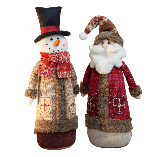 Festive Santa and Snowman Fabric Ornament