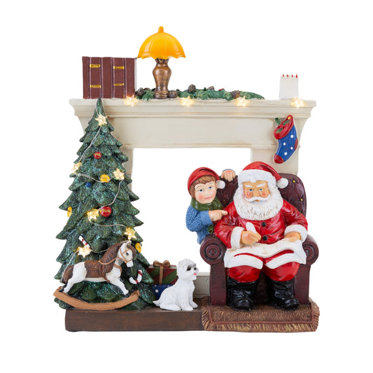 Santa Sat By The Fireplace Handpainted LED Figurine - 30 x 27 x 8 cm