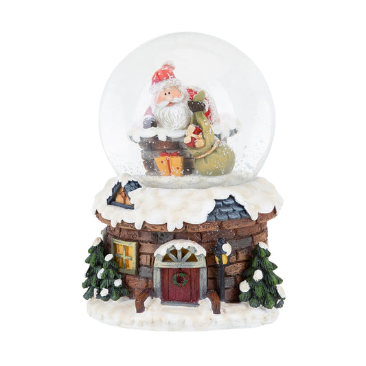 Festive Santa and Chimney Handpainted LED Snow Globe - 4.17x2.71x2.84
