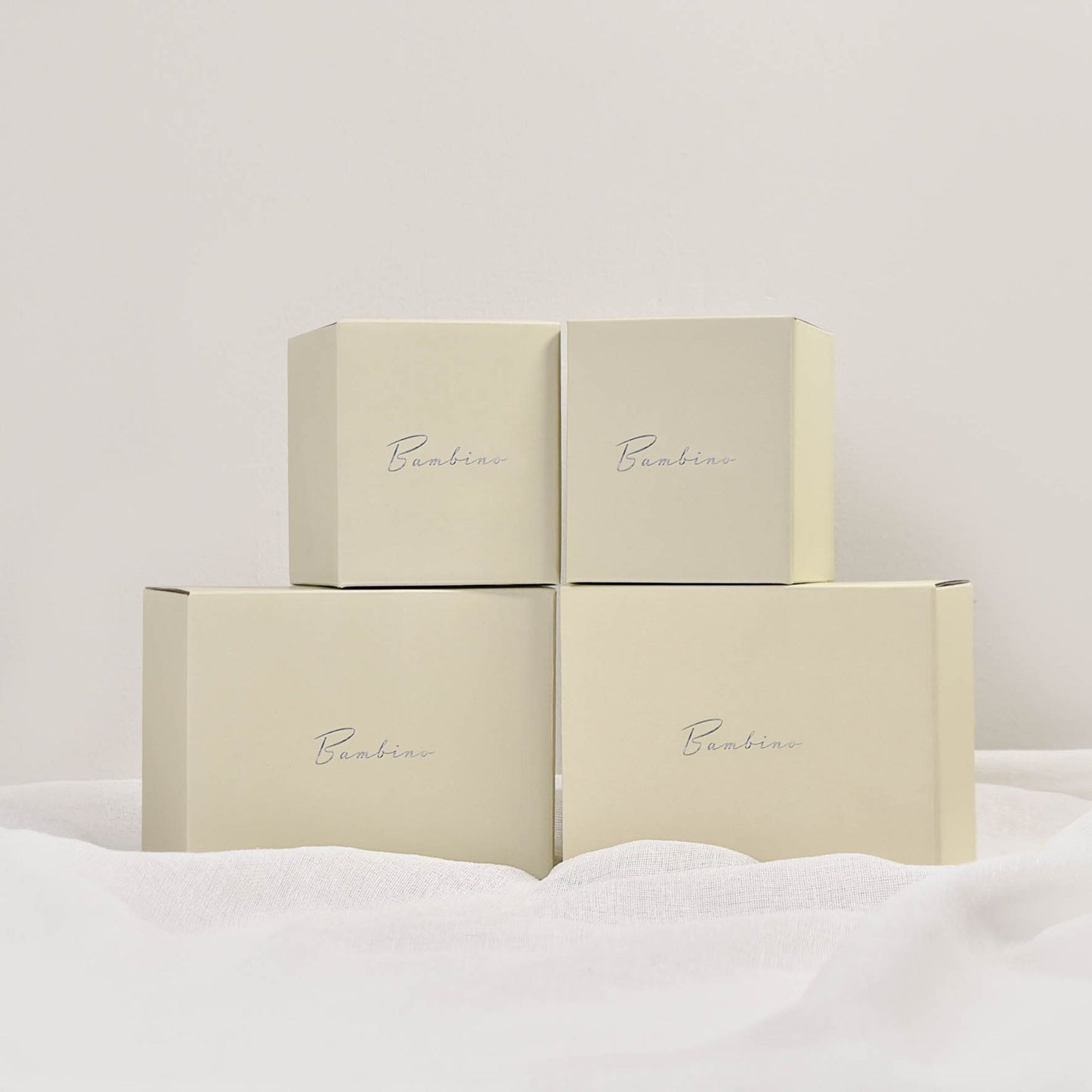 boxes on white tablecloth