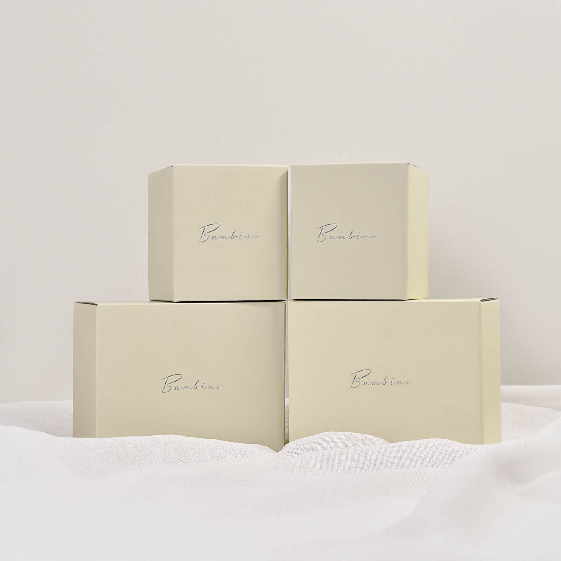 boxes on white tablecloth