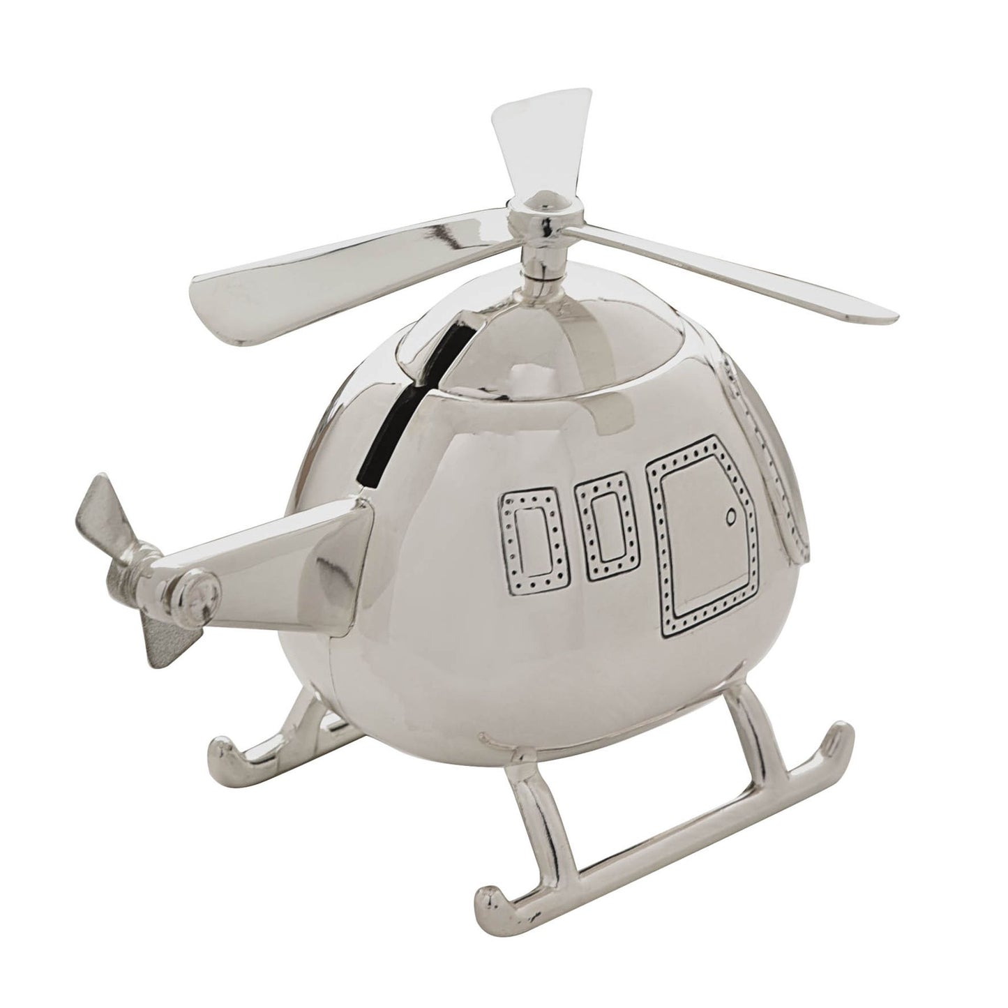back of silver money box helicopter