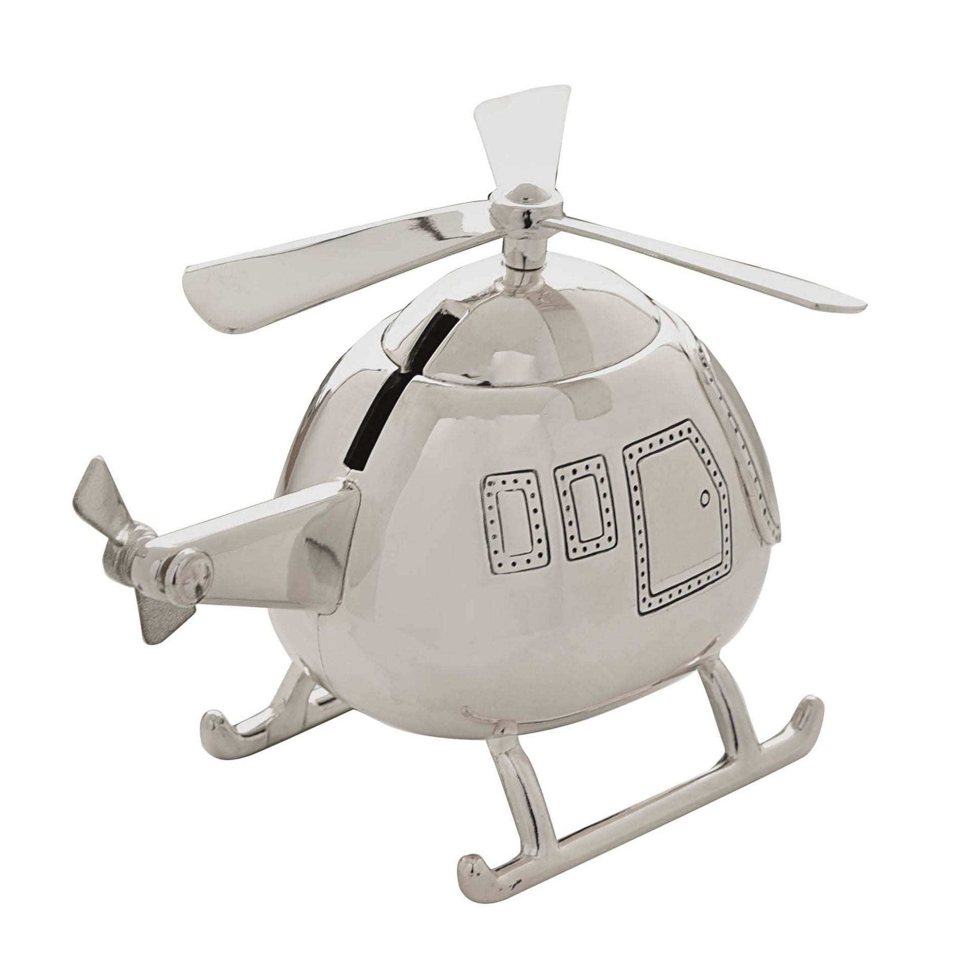 back of silver money box helicopter