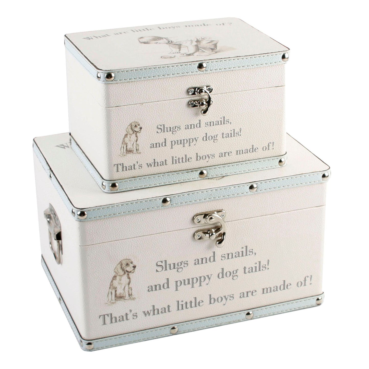 Set of 2 Wooden Luggage Storage Boxes "LIttle Boy" 14x16x23cm & 18x23x33cm