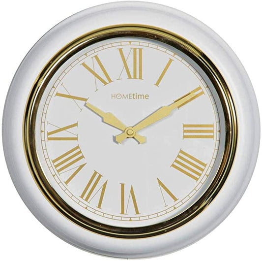 Hometime Round Wall Clock - 32 x 32 cm - 7cm Deep Frame - White/Gold