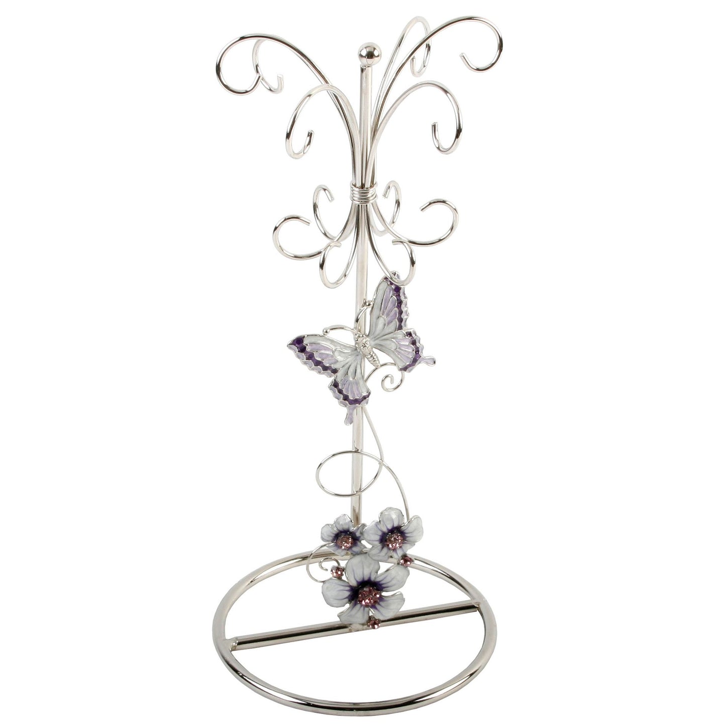 Sophia Purple Butterfly Flowers Crystal Wire Jewellery Holder