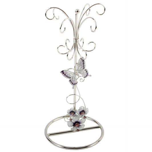 Sophia Purple Butterfly Flowers Crystal Wire Jewellery Holder