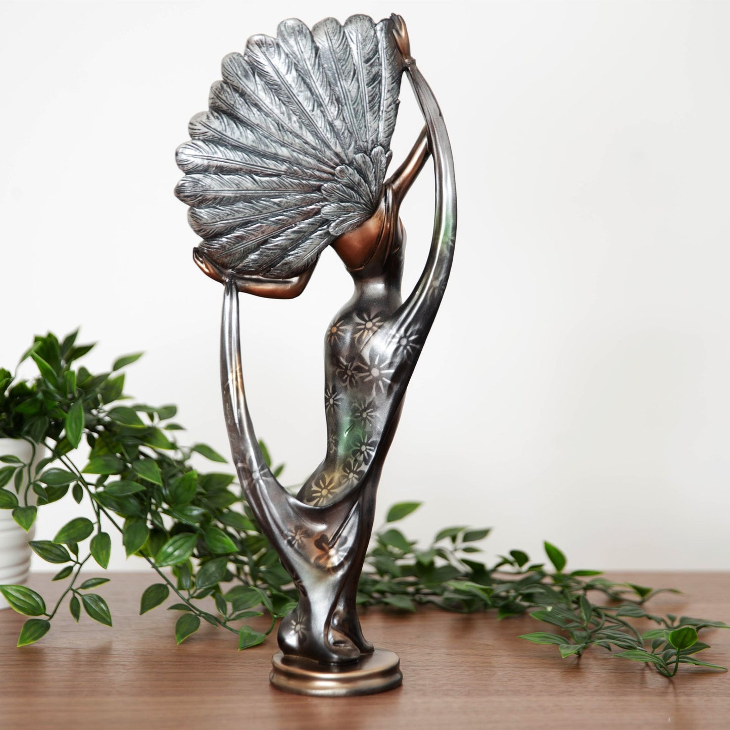 Silhouette Collection Lady Figurine, Peacock Feather, Standing, 37 x 15.5 x 7.5cm
