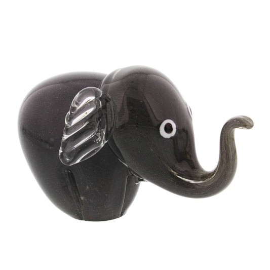 Glass Animal Paperweight Figurine - Grey Elephant
