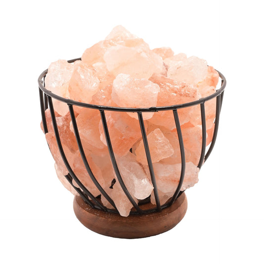Himalayan Rock Salt Metal Basket Table Lamp