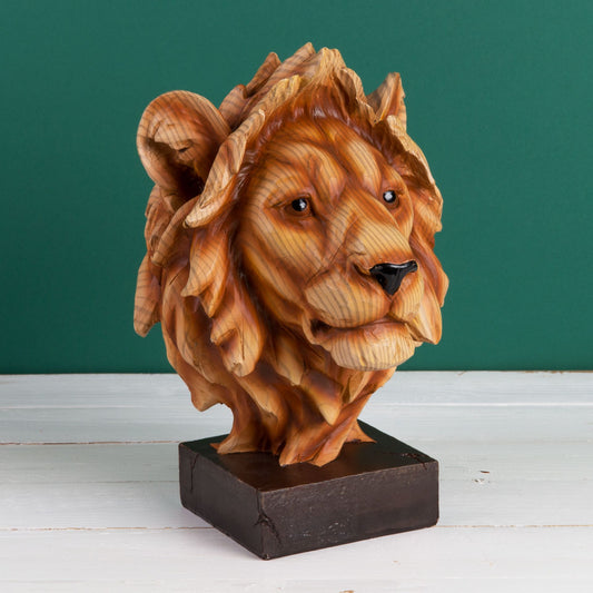 Naturecraft Lion Head Wood Effect Resin Figurine