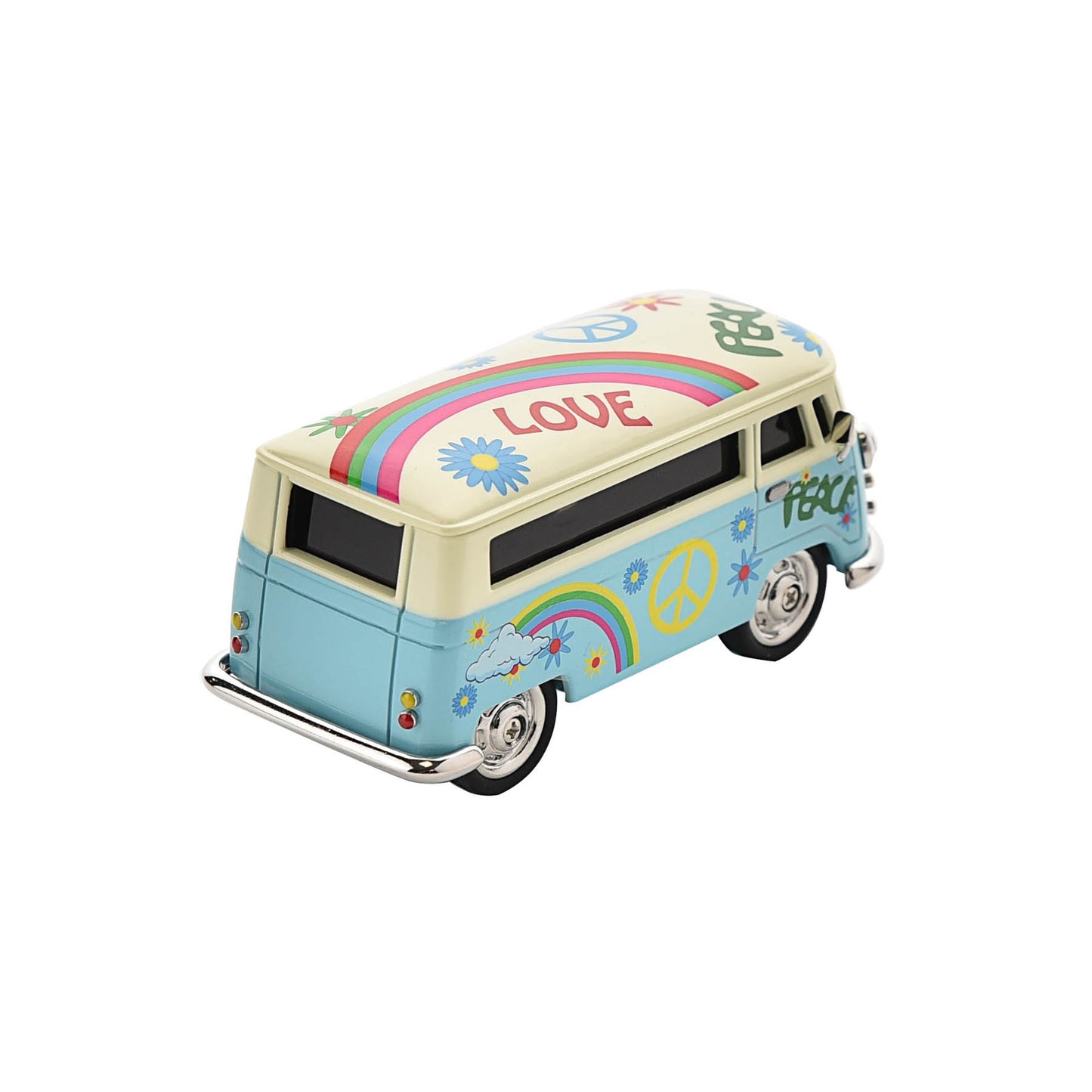 William Widdop Metal Miniature Clock - Blue Peace/Love Camper Van