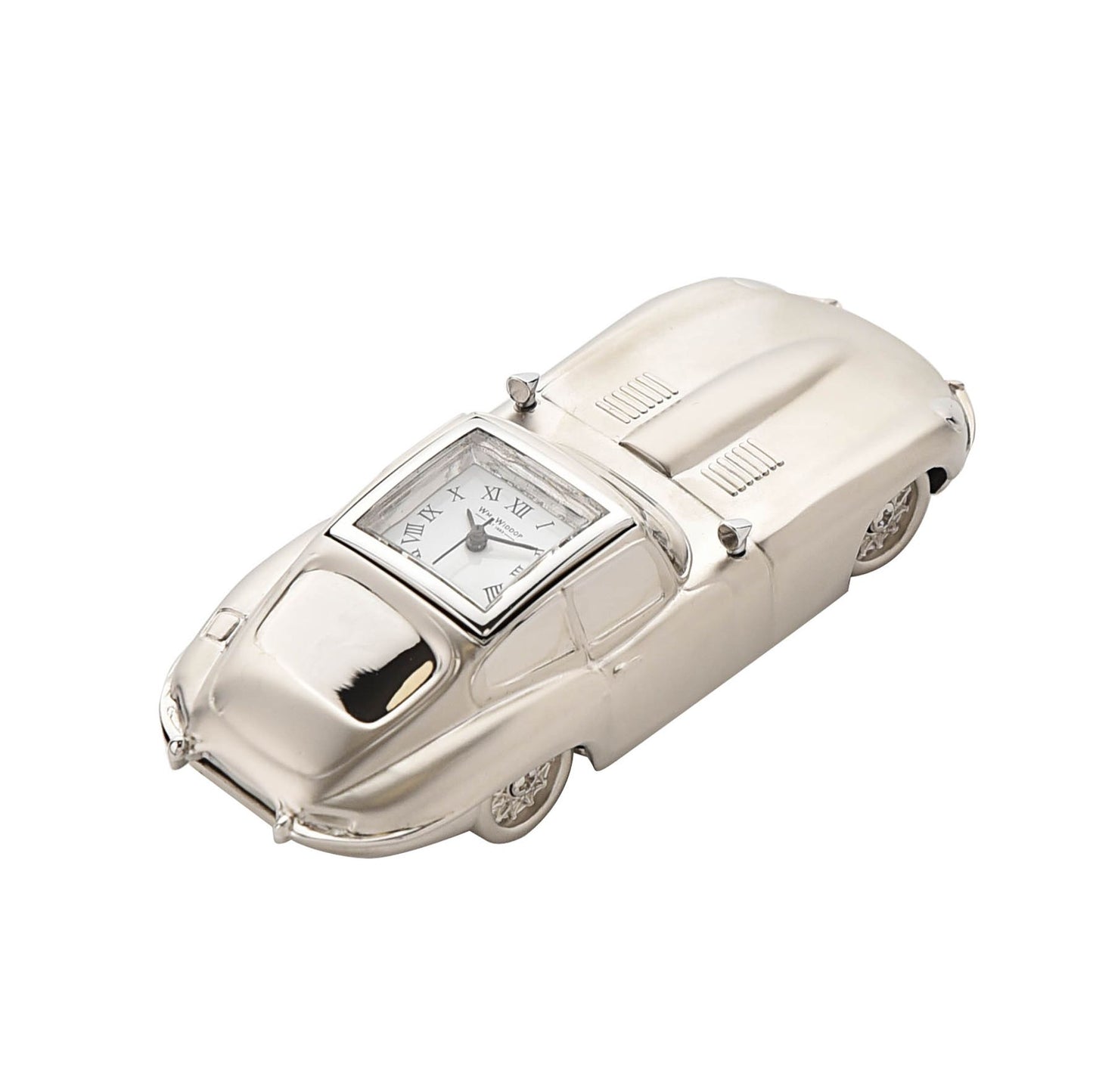 William Widdop Metal Miniature Clock - E Type Sports Car
