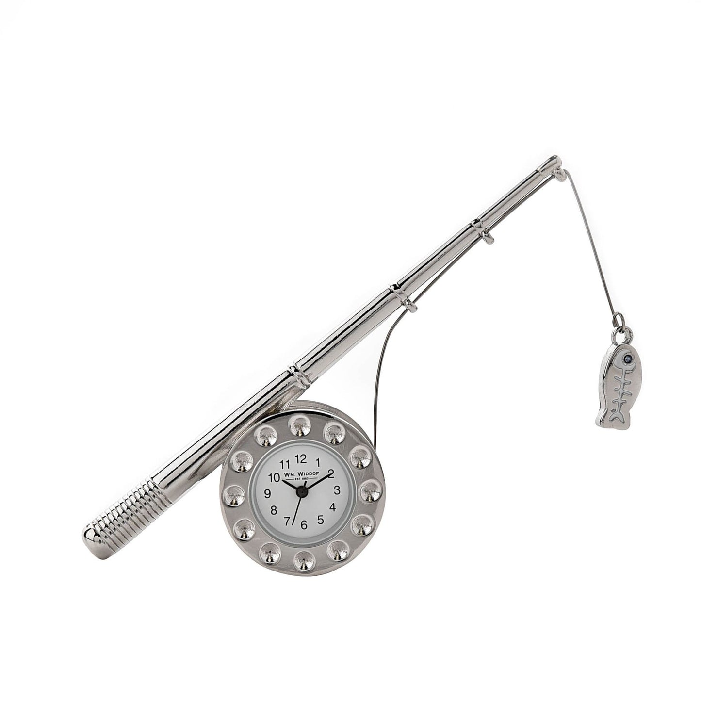 Fishing Rod Clock | Novelty Miniature Clocks | 7.5 x 9 x 3.5 cm | Silver | 70 Grams