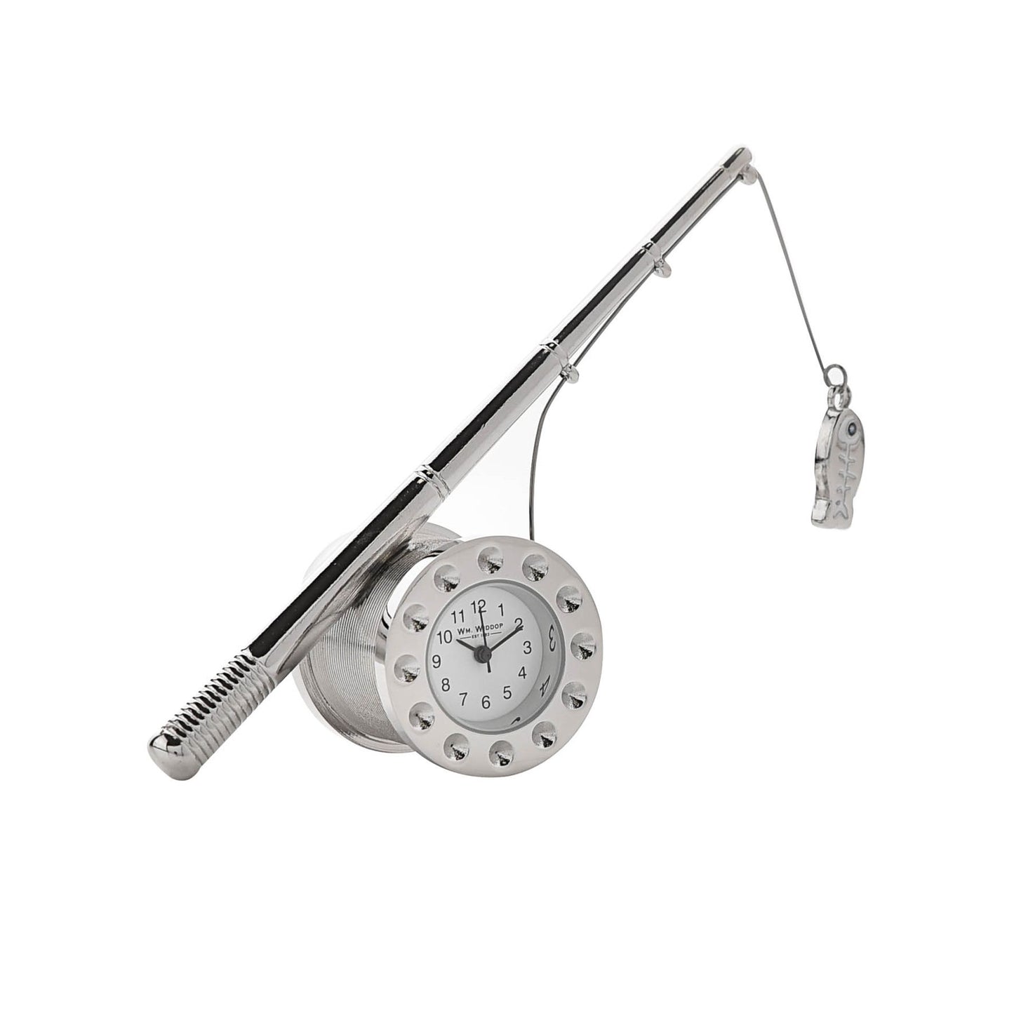 Fishing Rod Clock | Novelty Miniature Clocks | 7.5 x 9 x 3.5 cm | Silver | 70 Grams