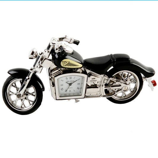 William Widdop Miniature Clock - Black Motorbike - Roman Numeral