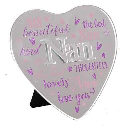 Nan Mirrored Heart Plaques with 3D Title