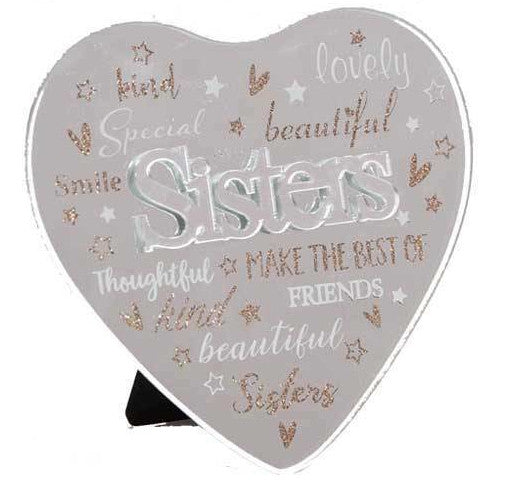 Mirror Heart Plaques with 3D Title Sisters