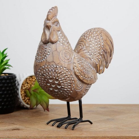 Carved Cockerel Ornament - Sandstone Effect - 25cm x 22xm x10.5cm