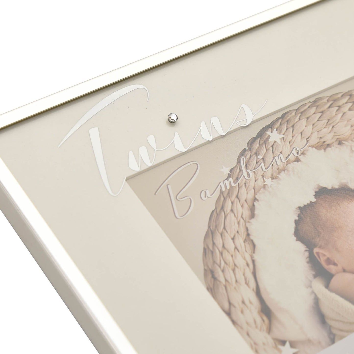 Bambino Silverplated 6x4 Twins Photo Frame close up of twins
