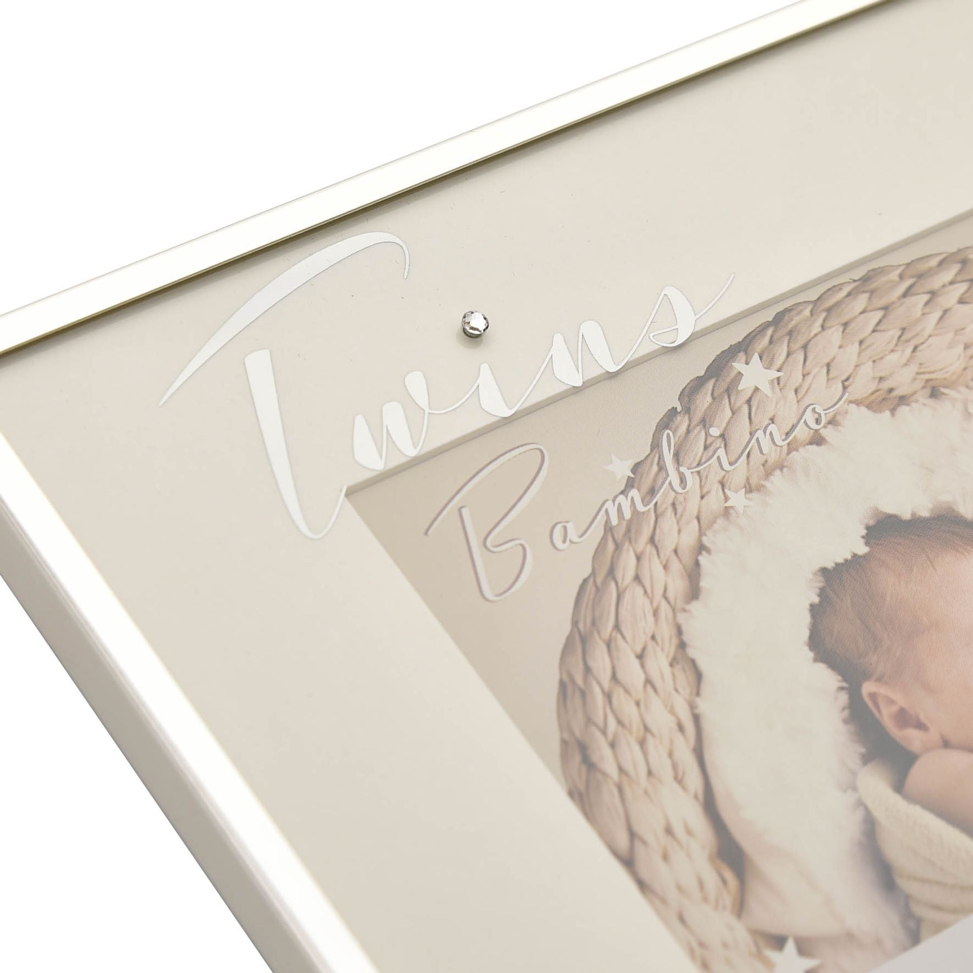 Bambino Silverplated 6x4 Twins Photo Frame close up of twins